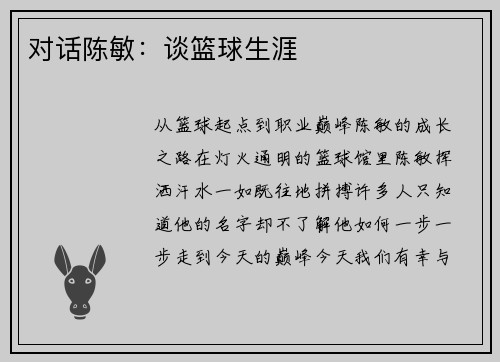 对话陈敏：谈篮球生涯